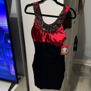 Trixxi Red and Black Embellished Dress